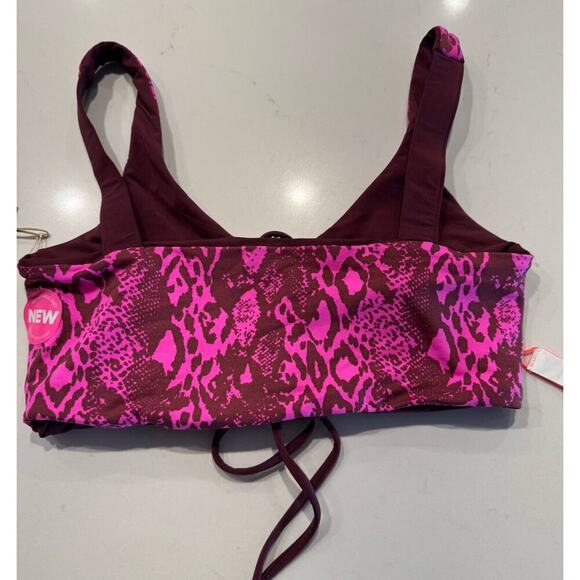 Maaji Size Medium Reversible Burgundy Animal Print Lace Up Swim Top - Picture 10 of 11